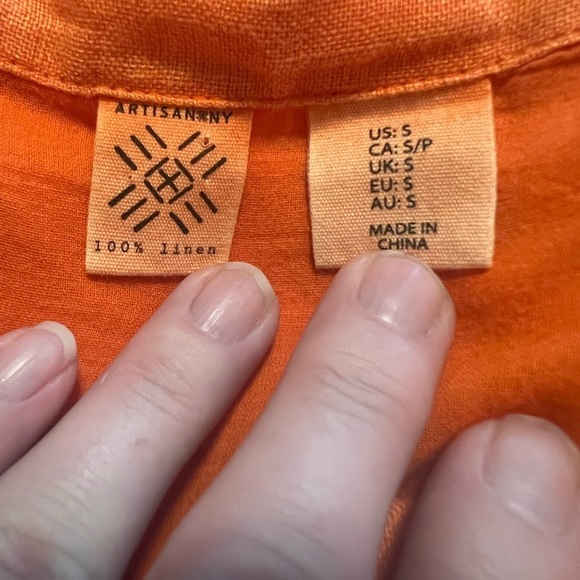 Artisan NY sleeveless button down orange 100% linen dress with pockets - Picture 10 of 11